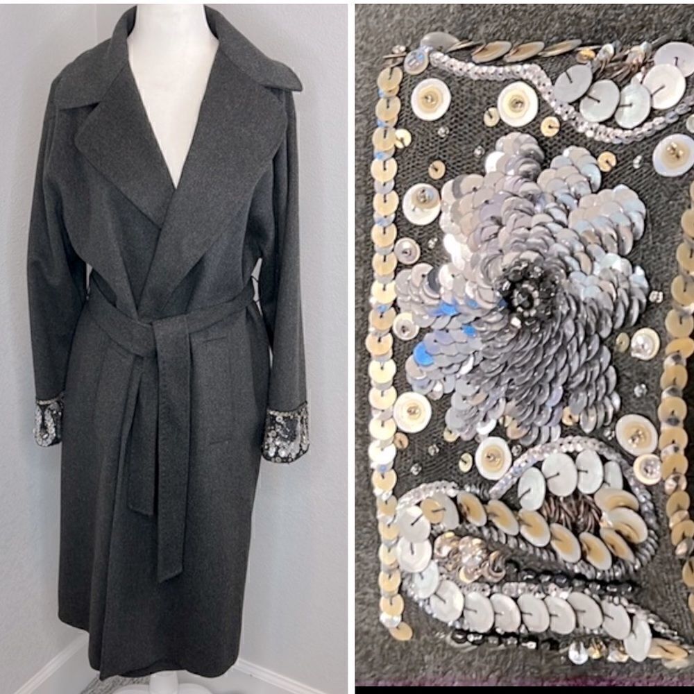 Valentino Virgin Wool Long Coat With Embellished Cuffs Size 4
